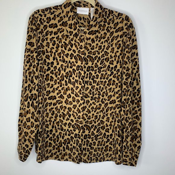 Liz‎ Claiborne Petite Leopard Print Button Down Blouse SzL - Picture 1 of 7